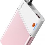 Portable Charger Power Bank, 10000mAh 22.5W PD Super Fast Charging Powerbank with Built-in USB C in&Out Cable, Slim External Phone Battery Pack for iPhone 17/16 Samsung S24 Android etc (Pink)