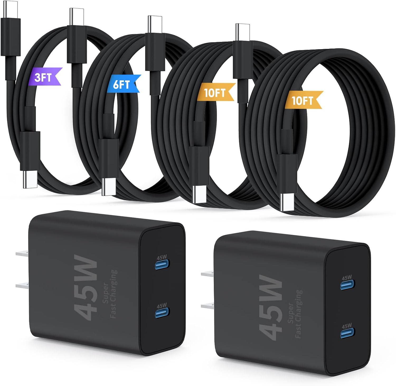 45W Dual Port Samsung Fast Charger with Extra Long 10FT Cable